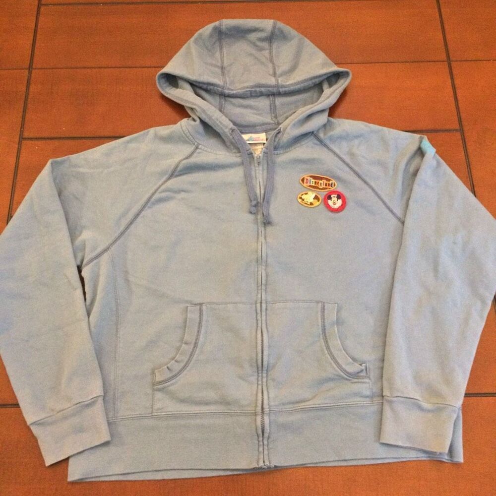 Vintage Disneyland and Resort Mickey Mouse Blue Hoodie Jacket Zip Embroidered 2x